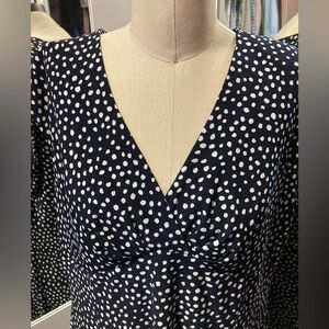 Chaps Empire Waist Black and White Polka Dot A-Line Dress, V-Neck - Size XL